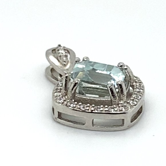 Aquamarine 1.50ct White Gold Solid Silver Pendant - Picture 6 of 7